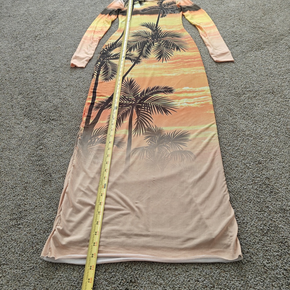AFRM Dress‎ Womens Extra Small Sunrise Palms Maxi Bodycon Mesh Scenic Print - Picture 10 of 12